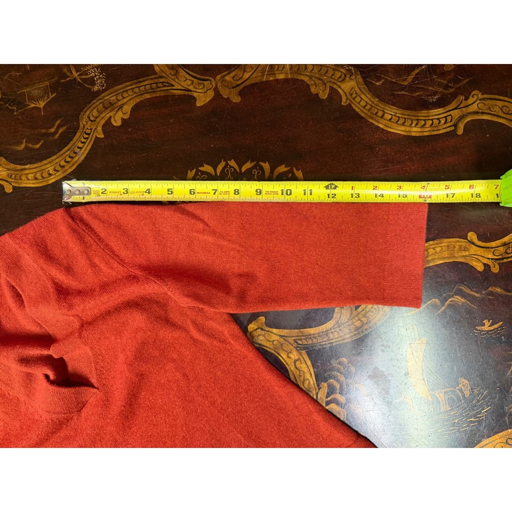 Vtg Griffen Cashmere Womens Rust Orange V Neck Sweater 3/4 Sleeve Fall Petite PS - Picture 7 of 13